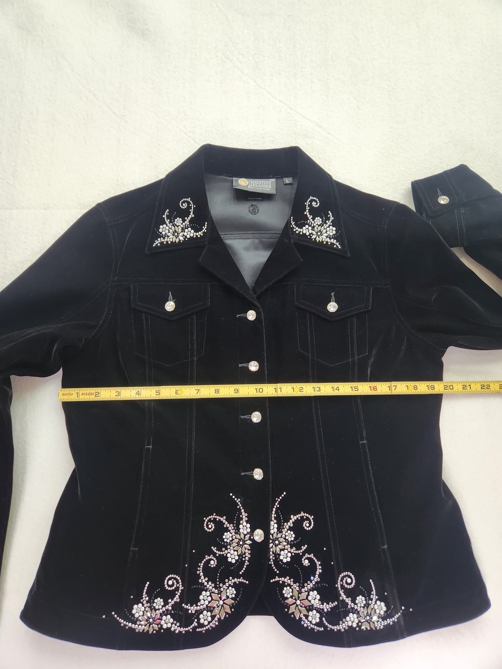 Vintage Black Velvet Embroidered Jacket Whimsigoth Boho Beaded Jacket SZ L - Picture 15 of 16